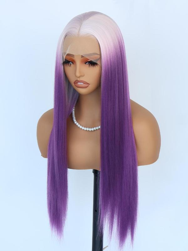 30 Inch Ombre Blue   Purple Long Straight Wigs for Women, Gorgeous Fluffy Wigs without Bangs, Synthetic Lace Front Wigs for Party, Daily Use