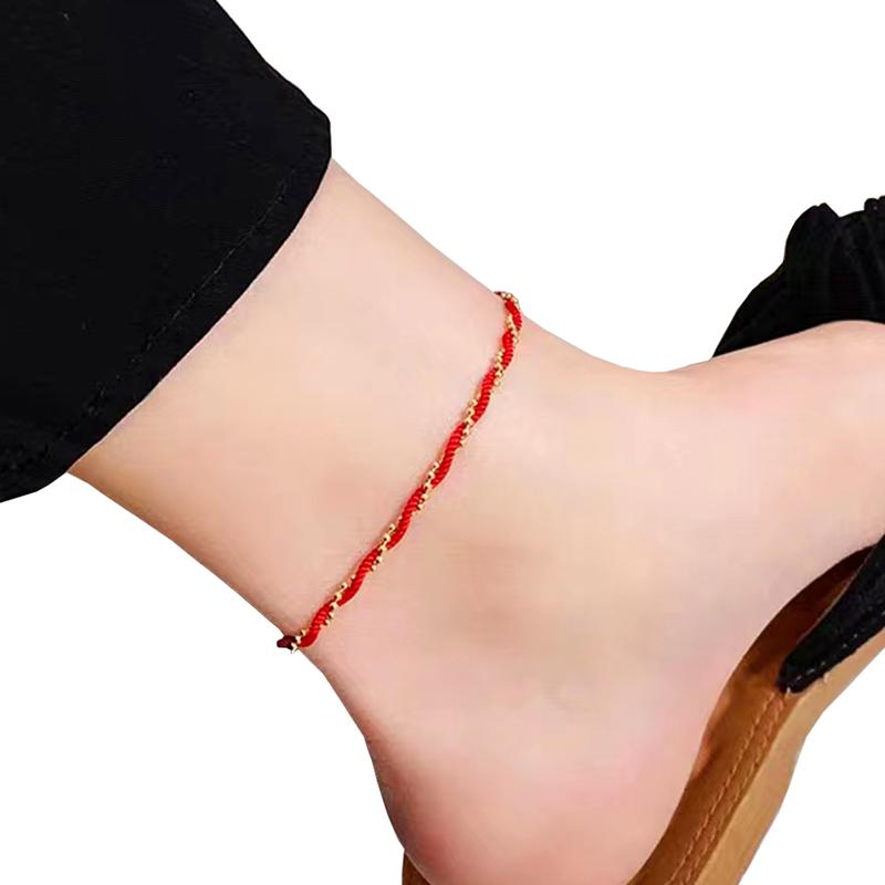 Ankle Bracelet for Women Girls Red Rope Cord Blessing Anklets Stainless Steel Bead Chain Jewelry Gift Handmade Foot Accessories Summer Jewelry