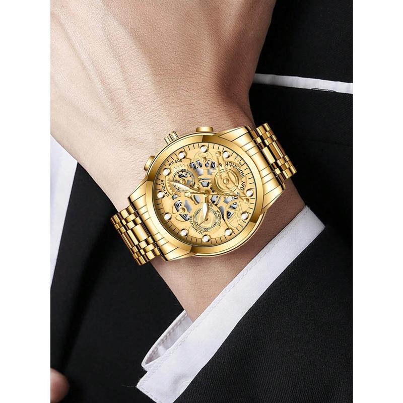 2023 New Arrival Luxury Men's Wristwatch, Casual Style, Hollow Out Design, Rhinestone Decoration, Stainless Steel, Illuminating, Waterproof