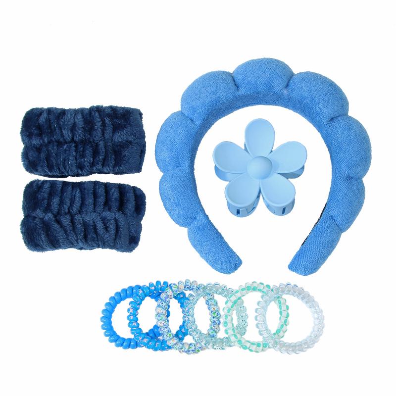 10pcs Set Cloud Shaped Headband Set, Spa Headband Hair Hoop, Wristbands, Flower Design Hair Claw Clip