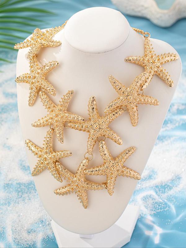 Starfish Design Jewelry Set, Including Studs Earrings, Pendant Necklace, Ring, Fashionable Jewelry Set for Women & Girls, Trendy All-match & Exquisite Jewelry for Beach Party