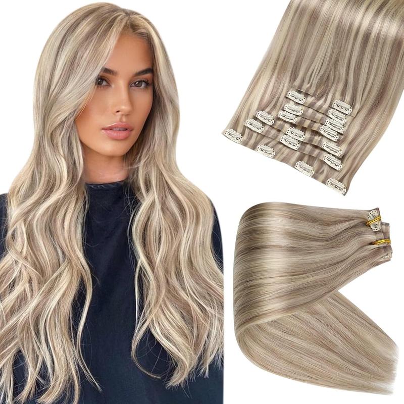 Full Shine Seamless Clip in Human Hair Extension Straight Hair 120g 8 Pcs Easy to Apply