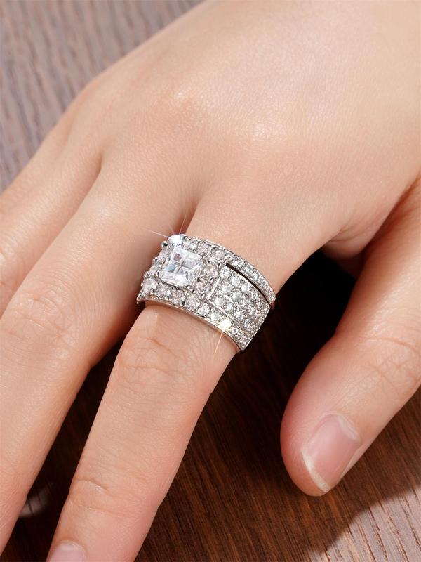 Elegant Rhinestone Decorated Ring for Women, Fashion Jewelry for Party, Daily Clothing Decor, Trendy All-match & Exquisite Engagement Rings for Anniversary Gift