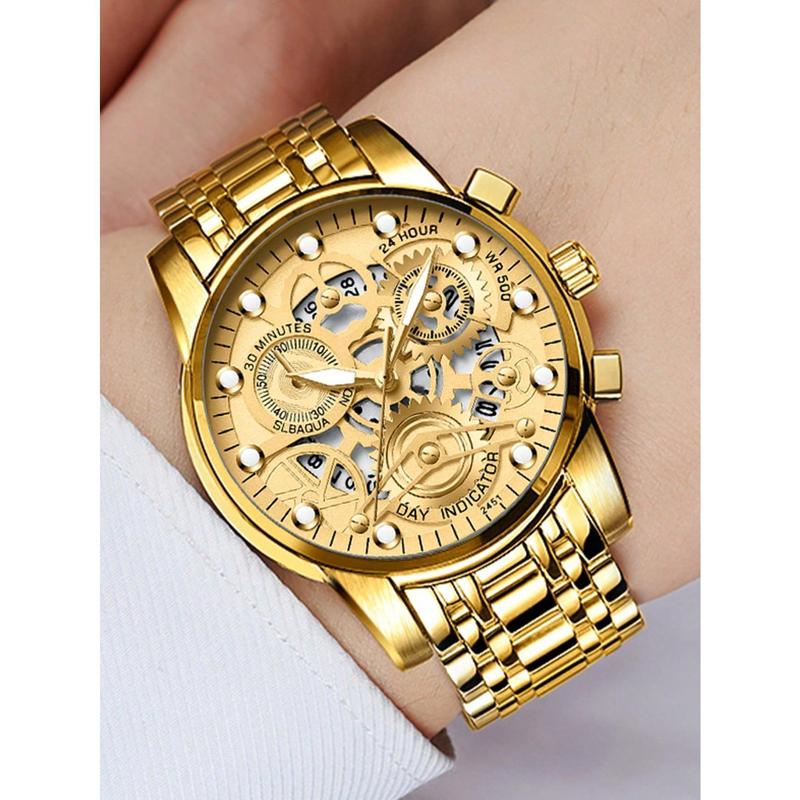 2023 New Arrival Luxury Men's Wristwatch, Casual Style, Hollow Out Design, Rhinestone Decoration, Stainless Steel, Illuminating, Waterproof