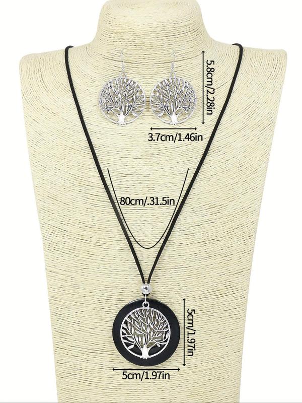 Boho Style Round Pendant Alloy Necklace & Dangle Earrings for Gift, Ethnic Pattern Jewelry Set for Women for Party, Daily Clothing Decor, Trendy All-match & Exquisite Jewelry for Birthday Gift without Box