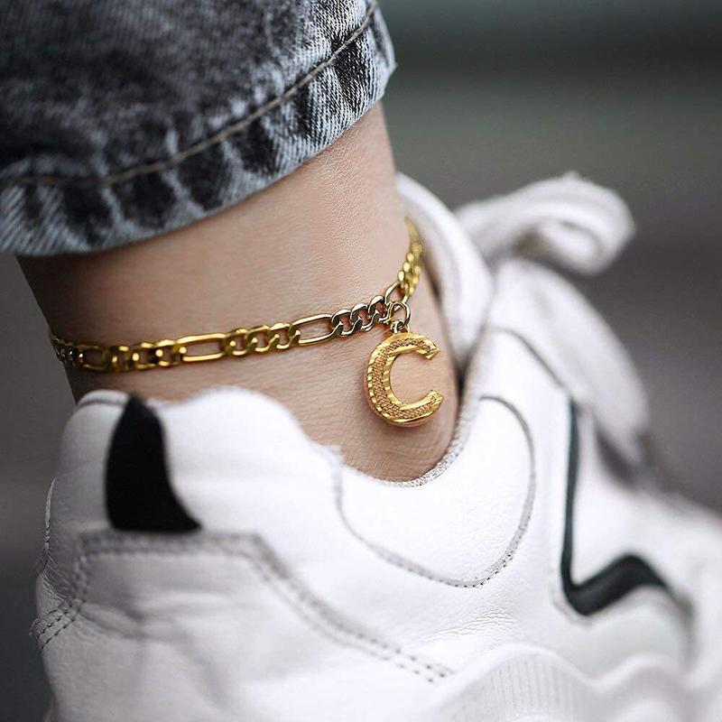 Classic 26 letter feet chain stainless steel vacuum gold Cuban chain summer beach feet decoration