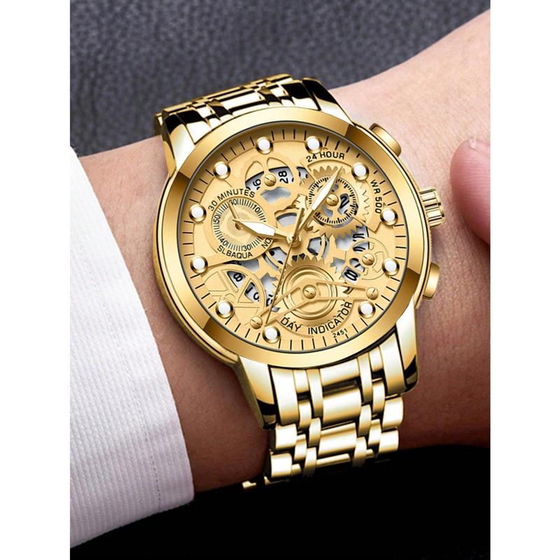 2023 New Arrival Luxury Men's Wristwatch, Casual Style, Hollow Out Design, Rhinestone Decoration, Stainless Steel, Illuminating, Waterproof