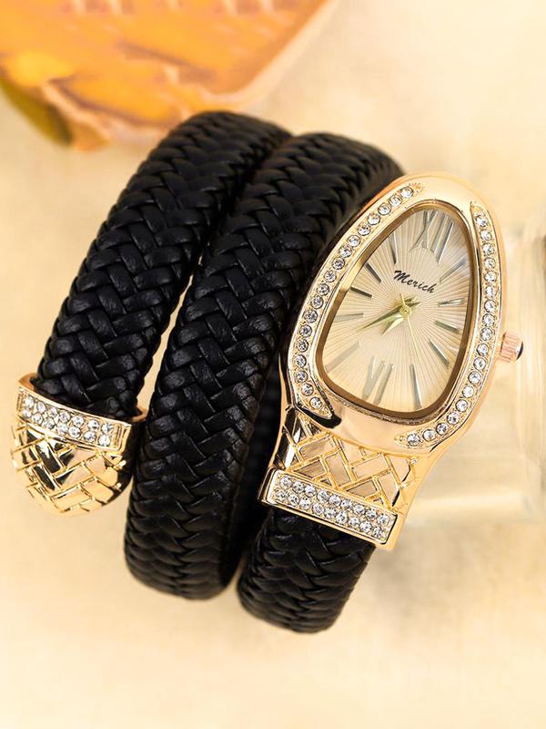 Women's Elegant Rhinestone Decorated Snake Design Quartz Watch, Fashionable Wristwatch for Women & Girls, Trendy All-match & Exquisite Watch for Birthday Gift with Box