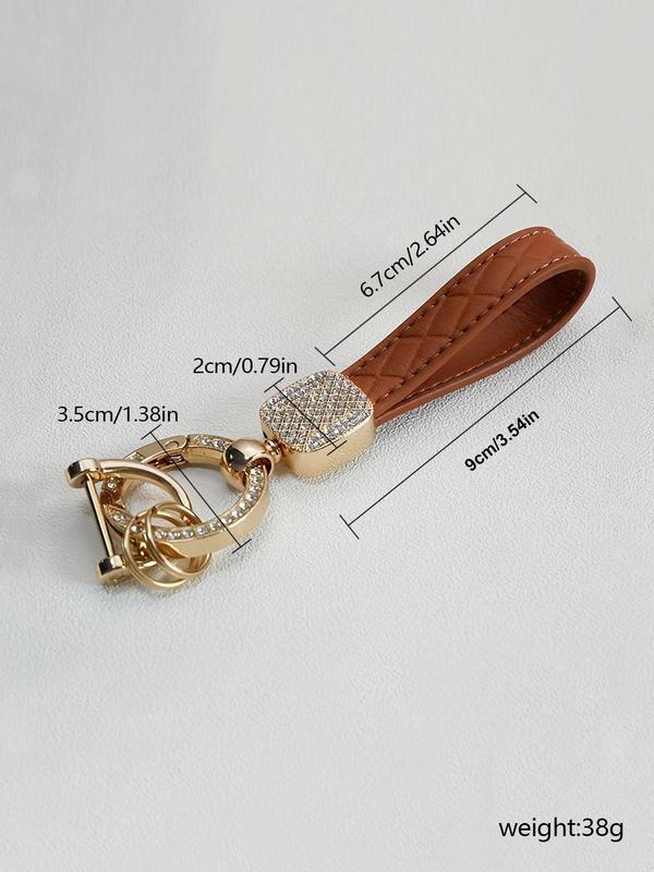 Fashionable Artificial Rhinestone Decor Keychain, PU Leather Keychain, Exquisite Car Keychain, Anti-lost Pendant Keychain, Suitable for Women's Gift Giving