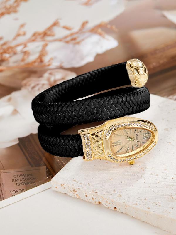 Women's Elegant Rhinestone Decorated Snake Design Quartz Watch, Fashionable Wristwatch for Women & Girls, Trendy All-match & Exquisite Watch for Birthday Gift with Box