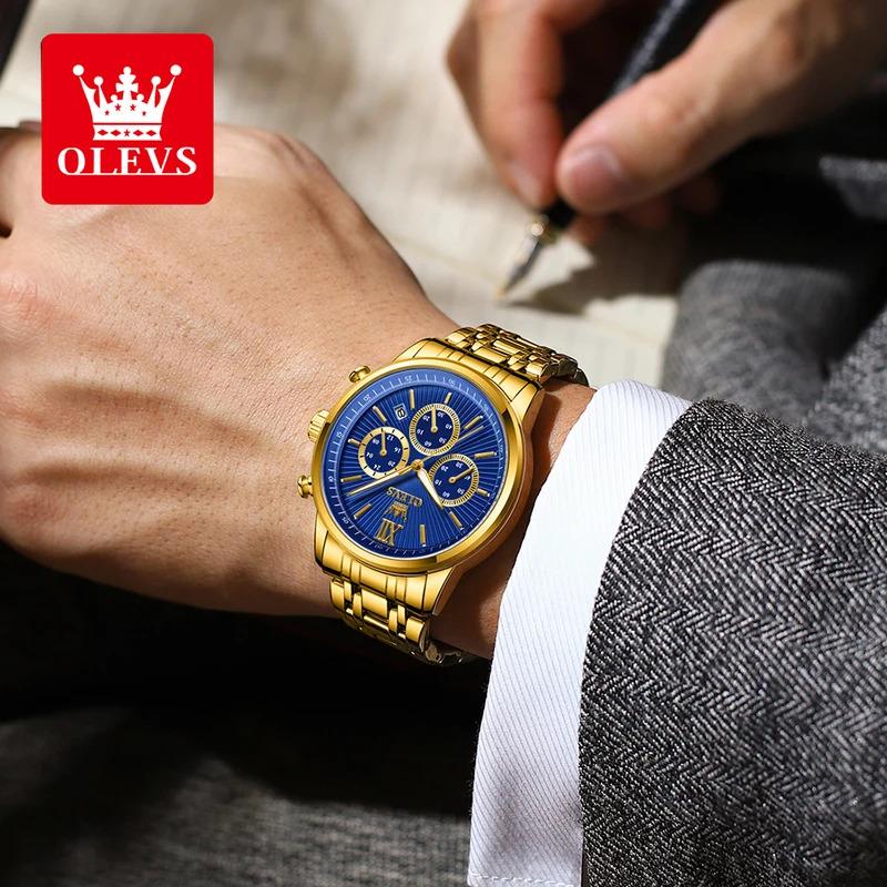 OLEVS Men's Watches Classics Three Small Dials Original Quartz Watch for Man Waterproof Stainless Steel Luminous Fashion Trend