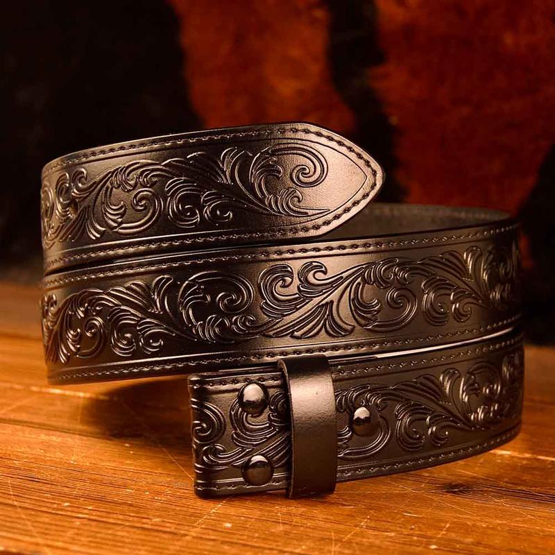 Black Leather Printed Western Belt Costume Decoration