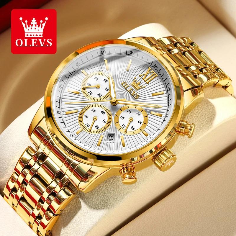 OLEVS Men's Watches Classics Three Small Dials Original Quartz Watch for Man Waterproof Stainless Steel Luminous Fashion Trend