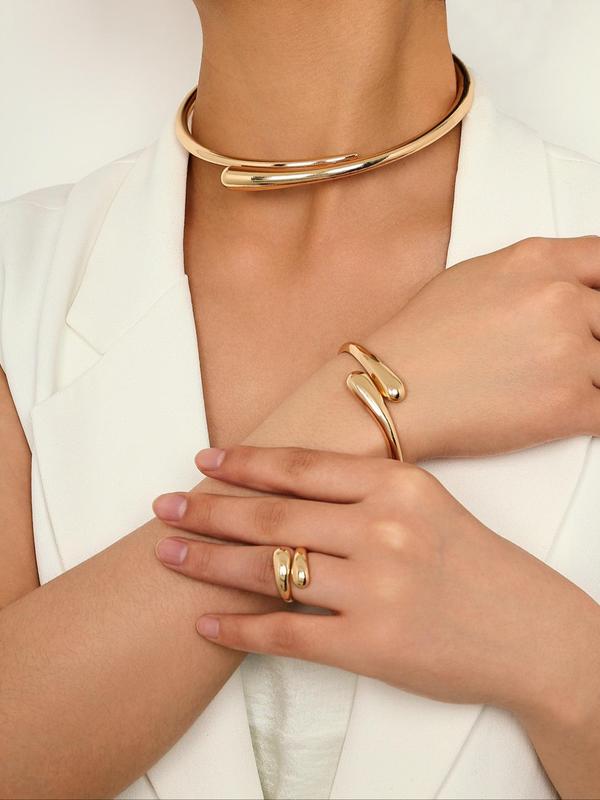 Women's Elegant Fashion Geometric Design Necklace & Ring & Bracelet, Fashion Jewelry for Party, Daily Clothing Decor, Trendy All-match & Exquisite Jewelry for Birthday Gift without Box