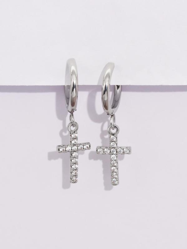 Men's Street Trend Rhinestone Decor Cross Design Dangle Earrings, 1 Pair Trendy Hip Hop Dangle Earrings, Chic All-match Jewelry As Gift for Boyfriend