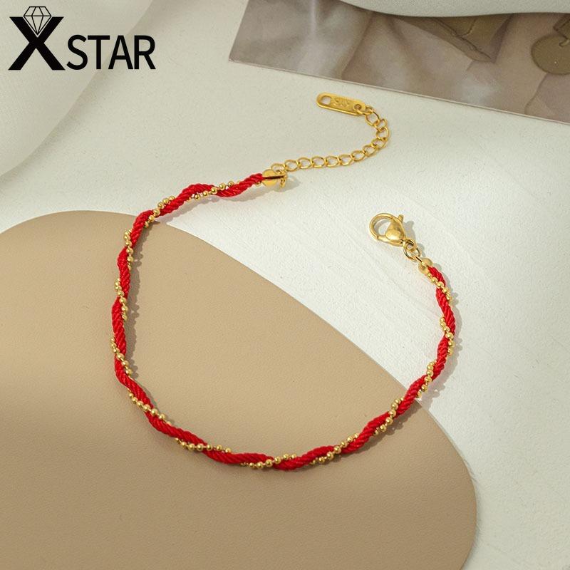 Ankle Bracelet for Women Girls Red Rope Cord Blessing Anklets Stainless Steel Bead Chain Jewelry Gift Handmade Foot Accessories Summer Jewelry