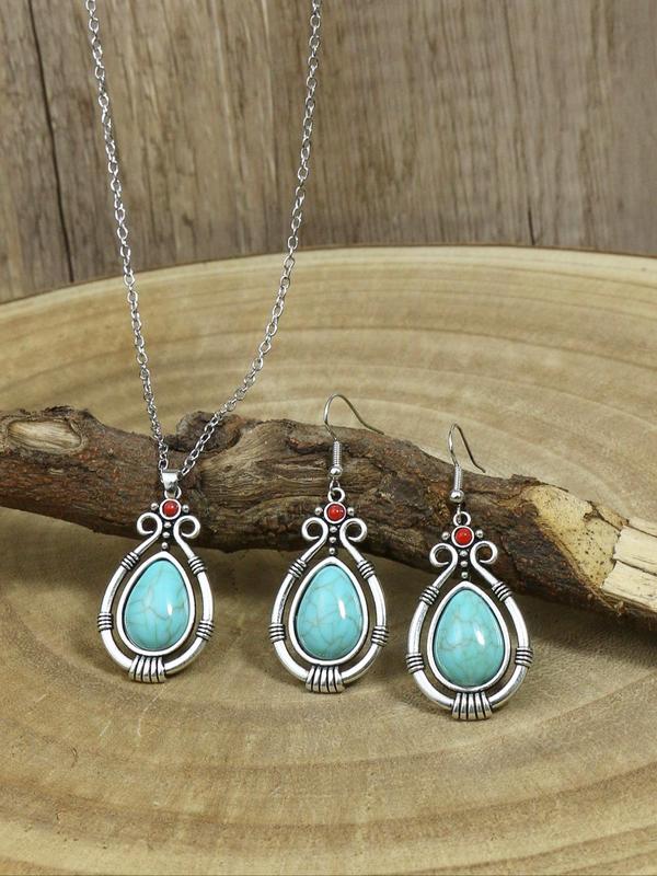 Boho Style Round Pendant Alloy Necklace & Dangle Earrings for Gift, Ethnic Pattern Jewelry Set for Women for Party, Daily Clothing Decor, Trendy All-match & Exquisite Jewelry for Birthday Gift without Box