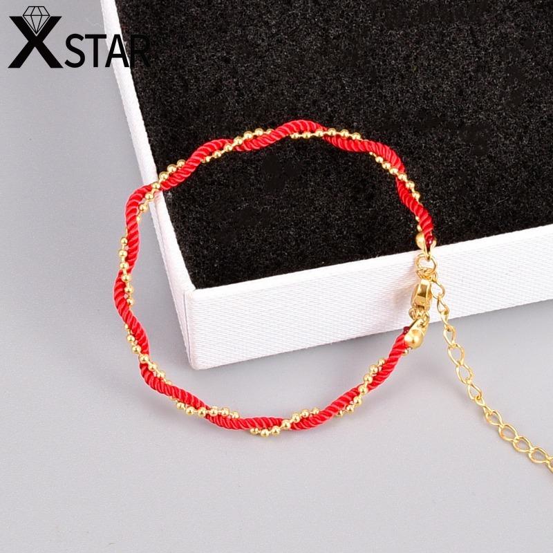 Ankle Bracelet for Women Girls Red Rope Cord Blessing Anklets Stainless Steel Bead Chain Jewelry Gift Handmade Foot Accessories Summer Jewelry