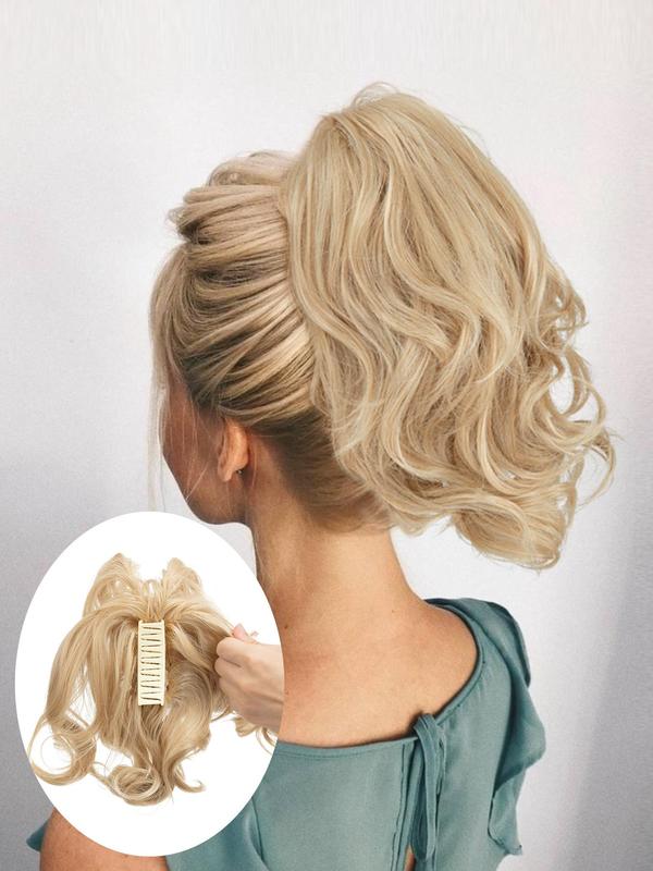 10inch Short Body Wavy Ponytail Extension with Hair Claw, Natural Looking Fluffy Hair Bun, Synthetic Hairpiece for Women & Girls for Party Photography Use