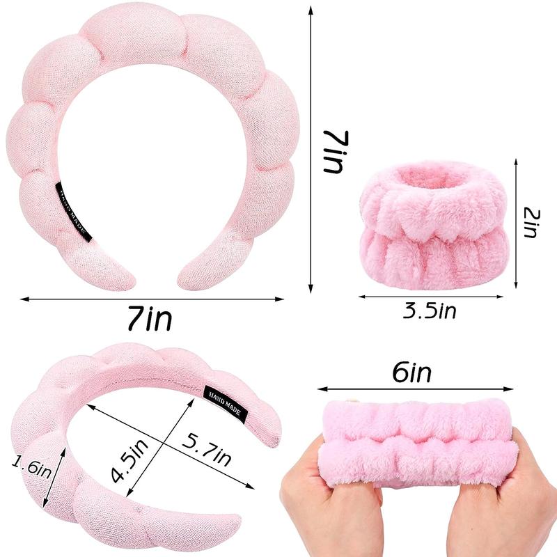 Spa Headband for Washing Face Wristband Set Sponge Makeup SkincareSpa Headband for Washing Face Wristband Set Sponge Makeup Skincare, Bubble Soft Get Ready Hairband for Women Girl Puffy Padded Headwear Non Slip for Thick Hair