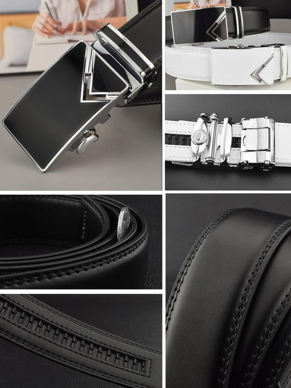 Men's Fashion Geometric Design Automatic Buckle Belt, Casual Adjustable Belt for Men, Business Male Accessories for Work & Daily Clothing Decor