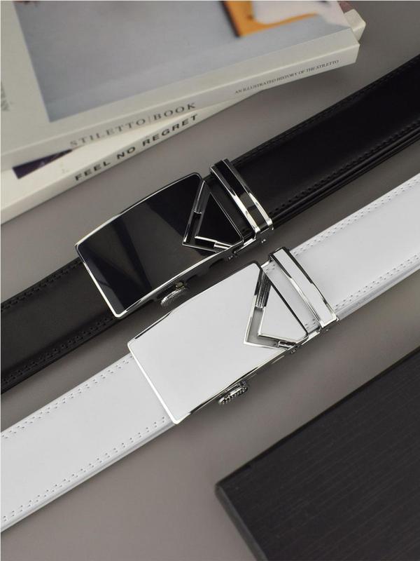 Men's Fashion Geometric Design Automatic Buckle Belt, Casual Adjustable Belt for Men, Business Male Accessories for Work & Daily Clothing Decor