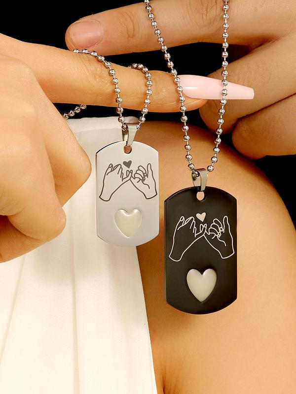 Luminous Couple Necklace, Heart & Hand Design Pendant Necklace for Women & Men, Fashion Jewelry for Party, Daily Decor, Trendy Exquisite Jewelry for Birthday Gift