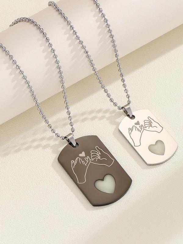 Luminous Couple Necklace, Heart & Hand Design Pendant Necklace for Women & Men, Fashion Jewelry for Party, Daily Decor, Trendy Exquisite Jewelry for Birthday Gift