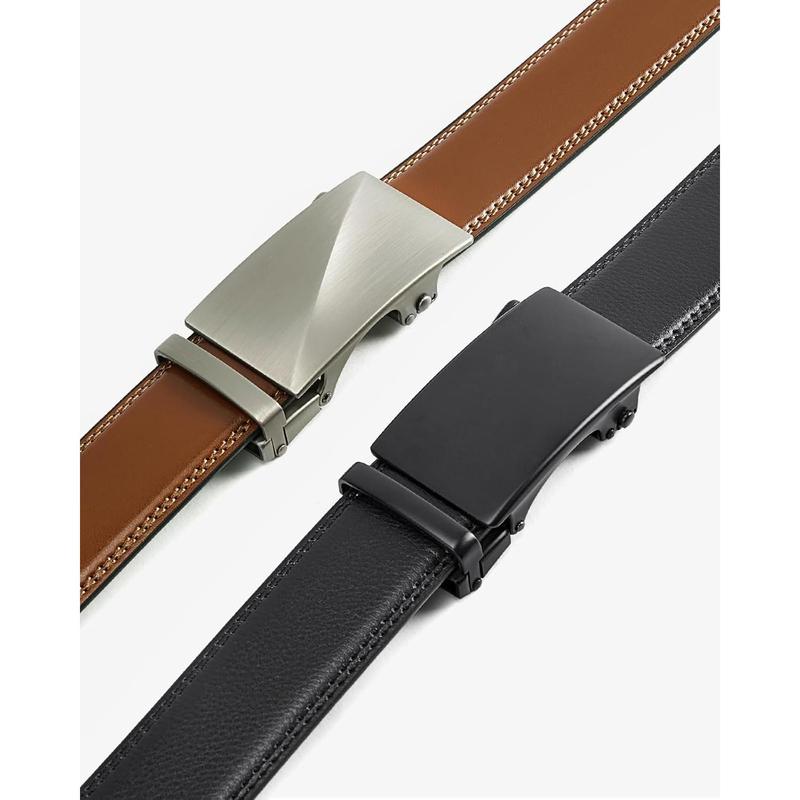 Mens belt leather 2 pack Ratchet Belt for men dress and casual with adjustable buckle, trim to fit