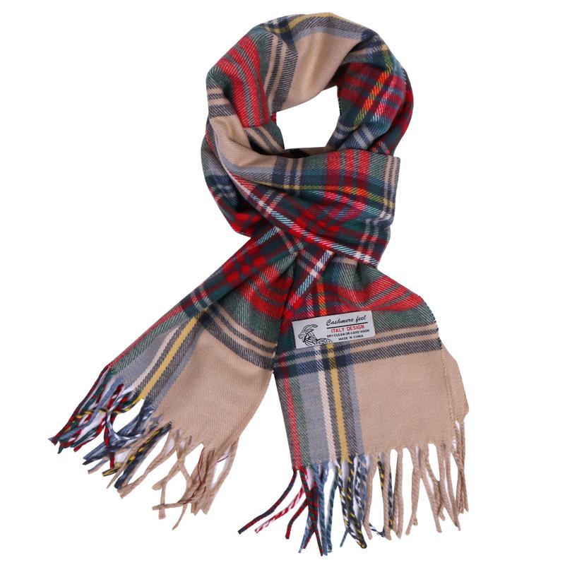 Unisex's Scott Tartan Plaid Scarves Cashmere Feel Classic Warm Soft Scarf with Fringes