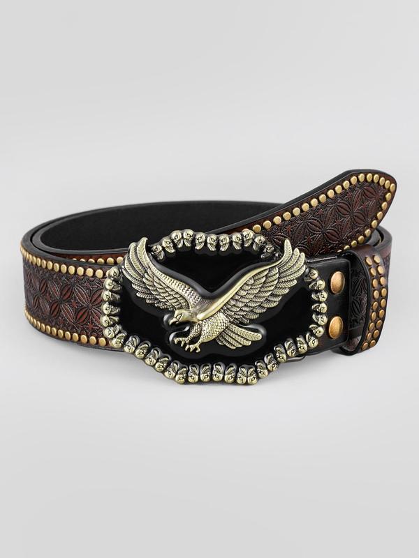 Punk Style Eagle Decor Pu Buckle Belt, 2024 New Style Vintage Western Belt for Men & Women, Fashion Accessories for Daily Wear