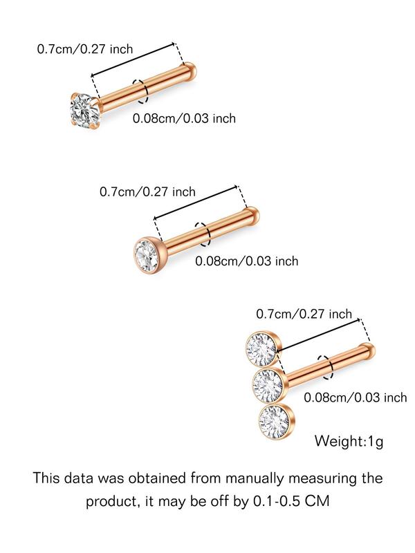 Rhinestone Decorated Nose Studs, 25pcs Artificial Zircon Nose Ring, Body Jewelry for Women & Men, Fashion Trendy Exquisite Jewelry for Party for Gift