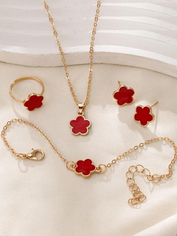 Women's Elegant Flower Design Jewelry Set, 5 Counts Fashion Jewelry for Party, Daily Clothing Decor, Trendy All-match & Exquisite Jewelry for Birthday Gift