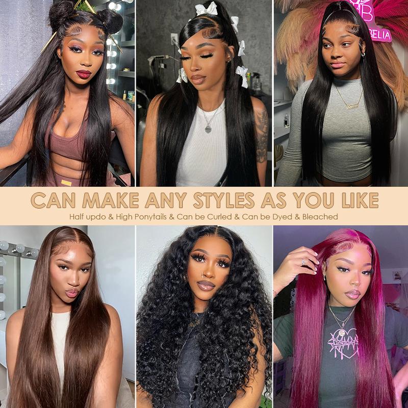 Pizazz Hair 220% Density Straight Lace Front Wigs Human Hair for Women Pre Plucked 13x6 HD Transparent Lace Frontal Wigs with Baby Hair Pre Bleached Tiny Knots Wig For Women