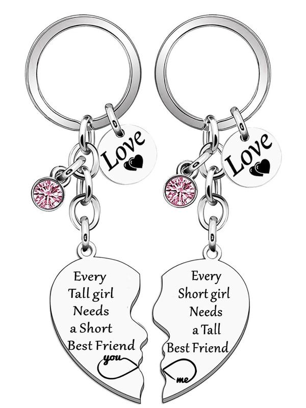 Best Friend Themed Keychain, Fashionable Heart Shaped Stainless Steel Keychain for Women, Trendy All-match & Exquisite Keychain for Birthday Gift