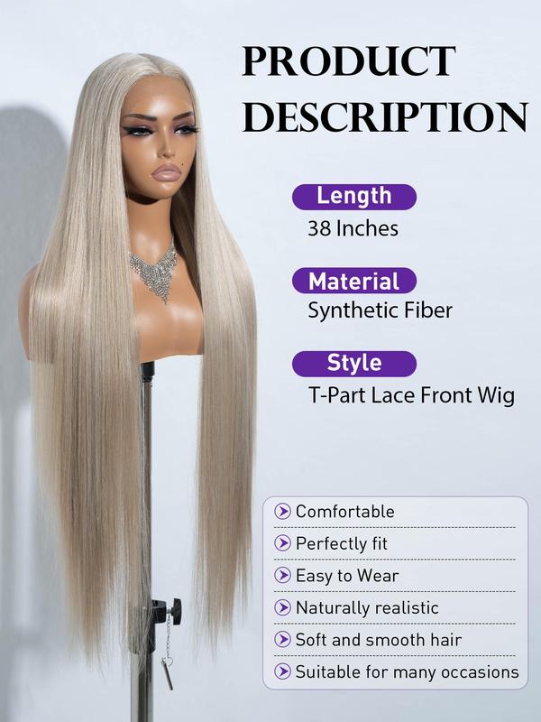 38 Inch Long Straight Lace Front Wigs for Women, Gorgeous Fluffy Heat Resistant Fiber Pre Plucked Wigs without Bangs, Synthetic Wigs for Party, Daily Use,  Cheap and Affordable Wigs Glueless