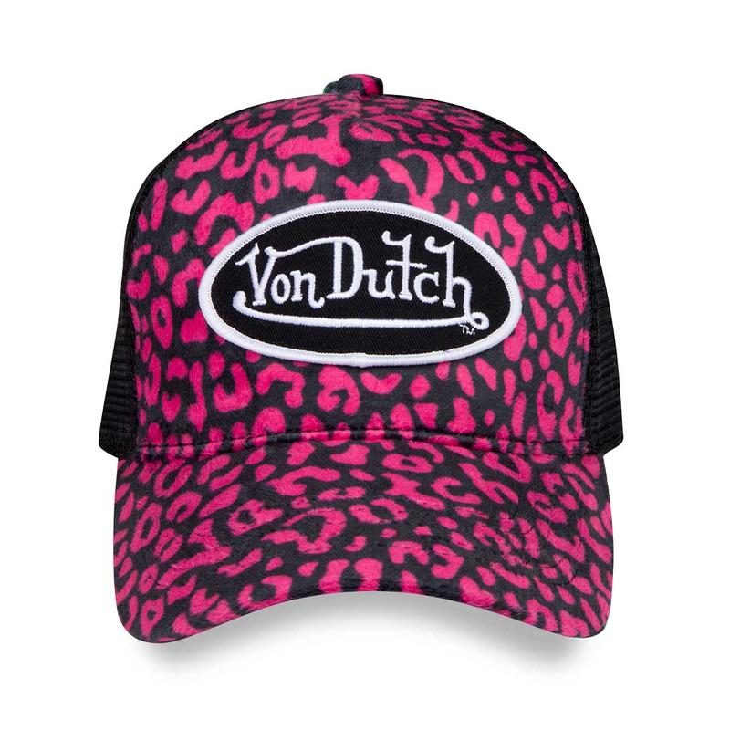 Von Dutch Hot Pink Cheetah Velvet Vintage Unisex Trucker Hat