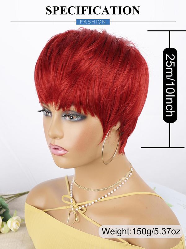 Women's Short Straight Synthetic Wigs with Bangs, Hairstyles Ideas, Natural Fluffy Hairstyles Ideas, Layered Wigs for Party, Daily Use