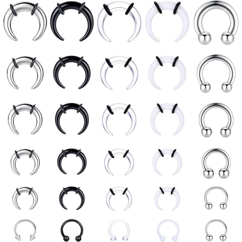 Septum Pincher Tapers Septum Rings Acrylic Stainless Steel Internally Threaded Spike Horseshoe Barbells Septum Pincher Nose Ear Cartilage Septum Stretching Kit for Women Men