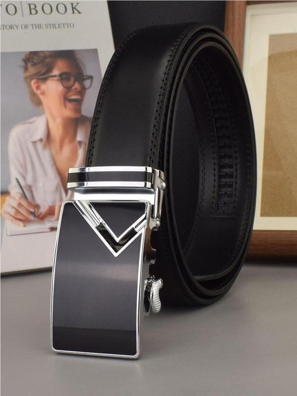 Men's Fashion Geometric Design Automatic Buckle Belt, Casual Adjustable Belt for Men, Business Male Accessories for Work & Daily Clothing Decor