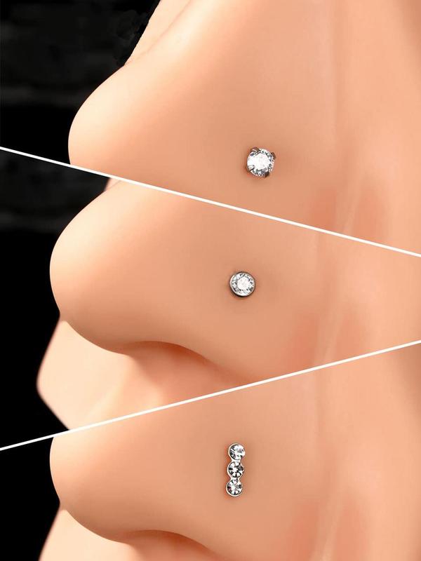 Rhinestone Decorated Nose Studs, 25pcs Artificial Zircon Nose Ring, Body Jewelry for Women & Men, Fashion Trendy Exquisite Jewelry for Party for Gift