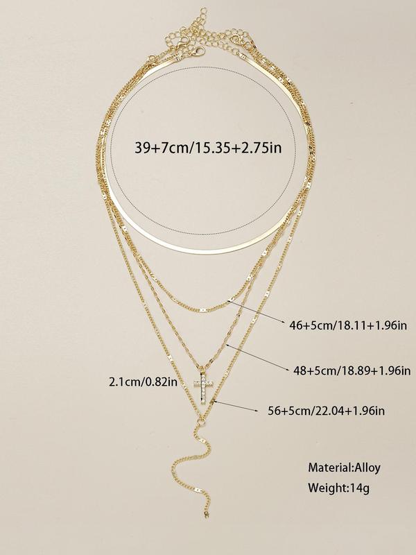 Minimalist Elegant Plain Color Cross Charm Decor Pendant Necklace & Tassel Design Rhinestone Inlaid Necklace, 4 Counts Temperament Necklaces, Fashion Jewelry for Party, Daily Clothing Decor