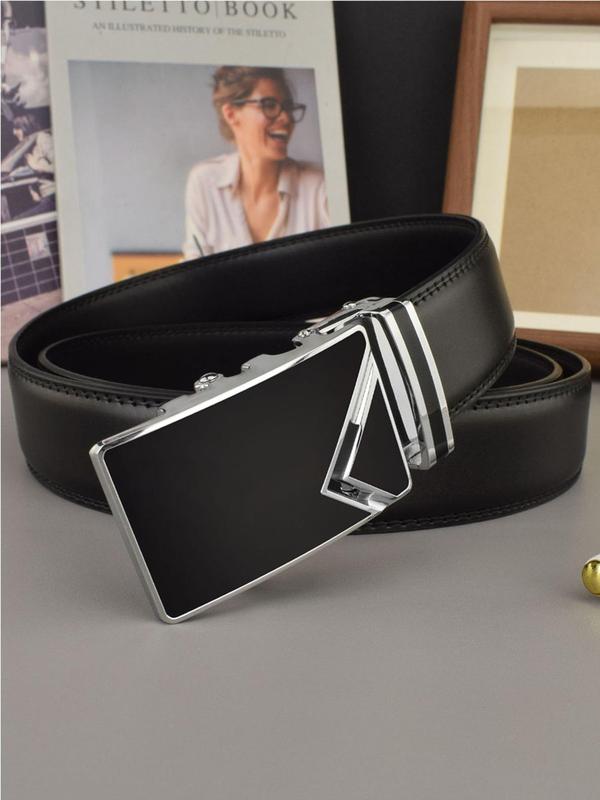 Men's Fashion Geometric Design Automatic Buckle Belt, Casual Adjustable Belt for Men, Business Male Accessories for Work & Daily Clothing Decor