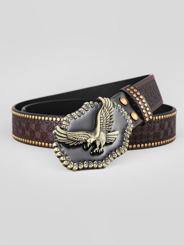 Punk Style Eagle Decor Pu Buckle Belt, 2024 New Style Vintage Western Belt for Men & Women, Fashion Accessories for Daily Wear