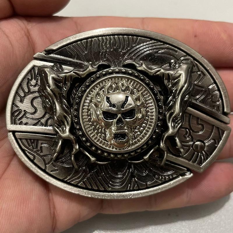 Multifunctional belt buckle head bull head animal  buckle denim personality hip hop retro board buckle belt, high quality flag cowboy girl, girl boy Black Leather