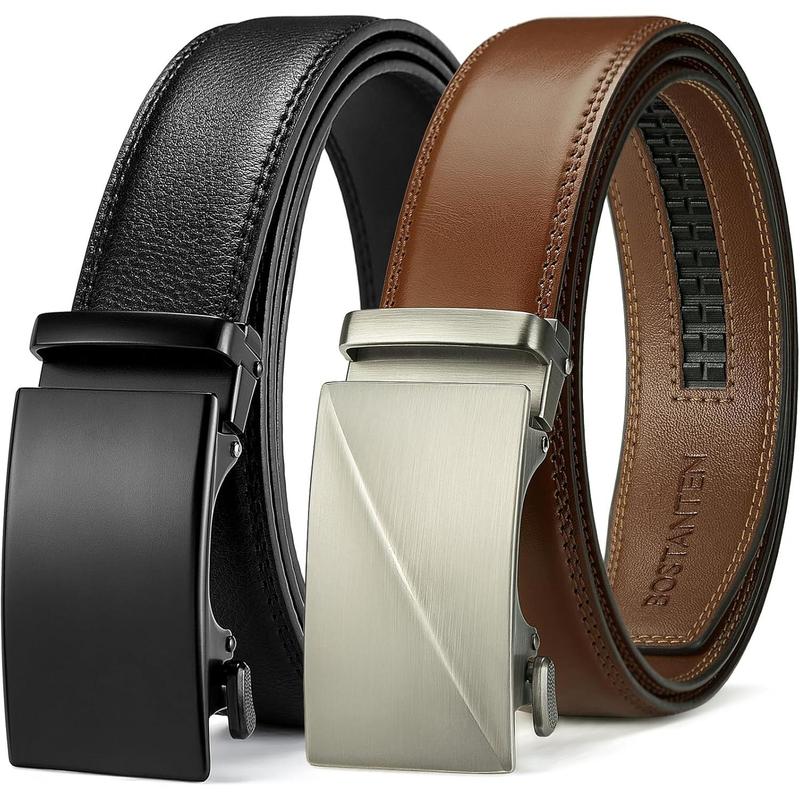 Mens belt leather 2 pack Ratchet Belt for men dress and casual with adjustable buckle, trim to fit