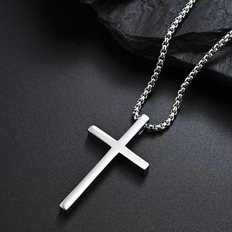 Cross Necklace for Men, Silver Tone Gold Plated Black Mens Cross Necklaces with 3.5mm Cross Chain and Stainless Steel Cross Pendant, Cuban Chain 16-28 Inch