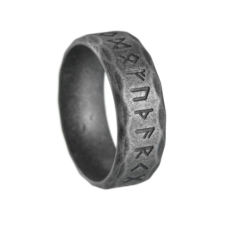 New Nordic Viking Rune Titanium Steel Ring Ancient Silver Retro Men's Jewelry