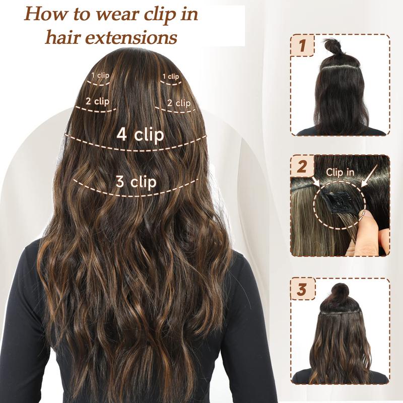 BlackFriday Clip in Hair Extensions Long Wavy Hair Extensions for Women Synthetic Hairpieces for Thin Hair Natural Hair Clip ins for Girls Daily Party Use Event Straight Hair Piece with Clips Easy to Wear Hair Extension