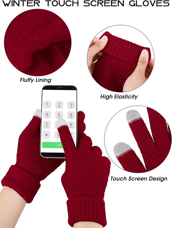 4 Packs Winter Warm Set Knitted Pompom Hat Scarf Touch Screen Gloves Ear Warmer 4 In 1 Set for Men or Women